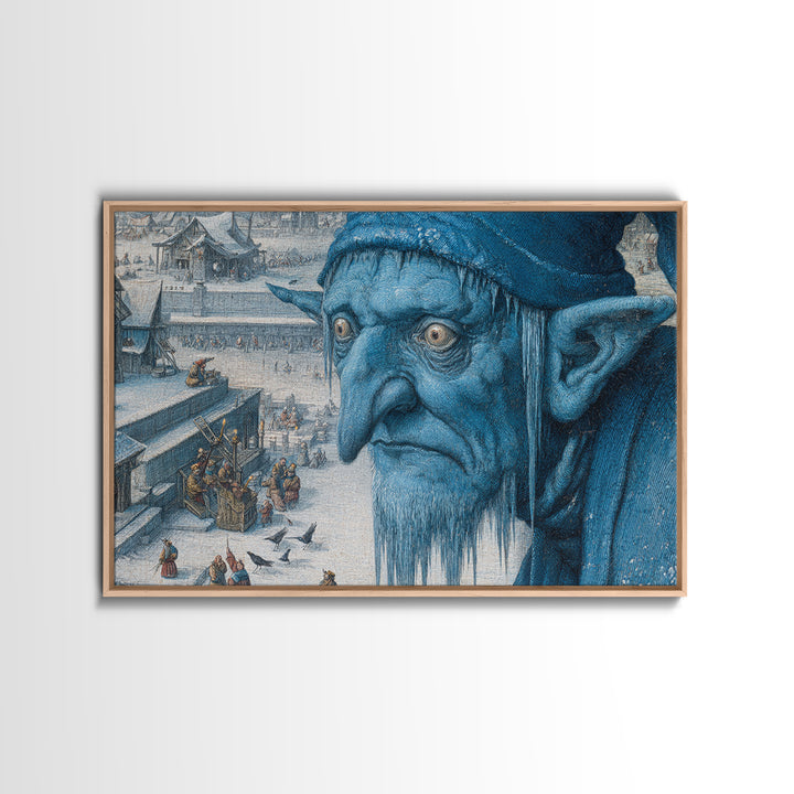 The Frost Goblin, Medieval Grotesque Art, Landscape Wall Art, Dark Fantasy Wall Art, Framed Canvas Print, Halloween Wall Art