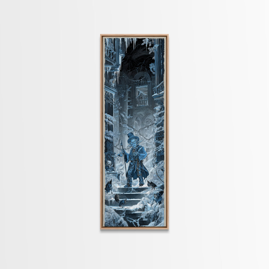 The Frost Goblin, Architectural Etching Art, Tall Narrow Wall Art, Gothic Horror Wall Art, Framed Canvas Print