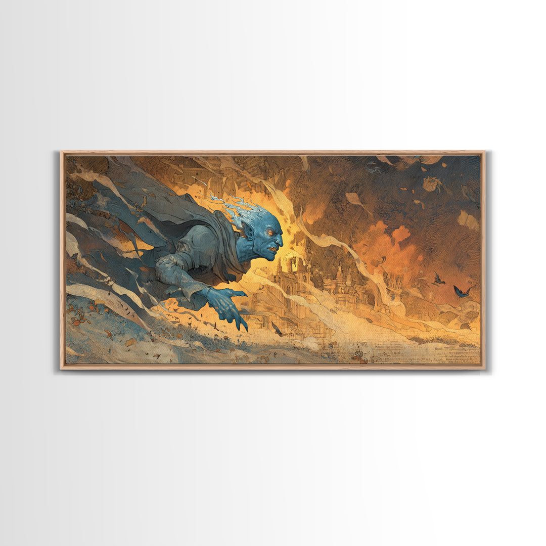 The Frost Goblin, Apocalyptic Romantic Art, Wide Panoramic Art, Macabre Wall Art, Canvas Print, Halloween Wall Art, Gothic Home Decor