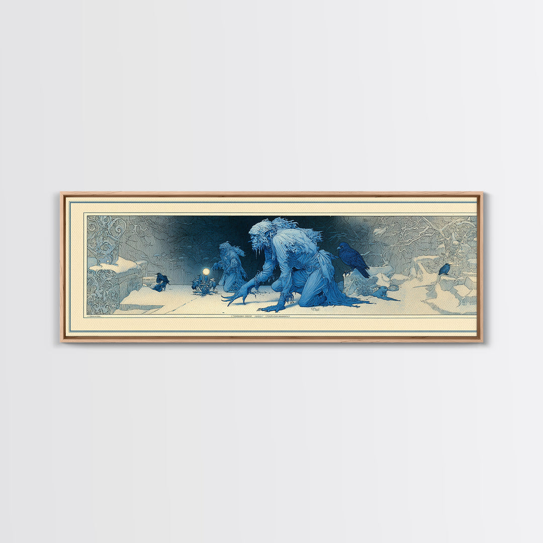 The Frost Goblin, Symbolist Death Art, Extra Wide Wall Art, Macabre Wall Art, Framed Canvas Print, Halloween Wall Art