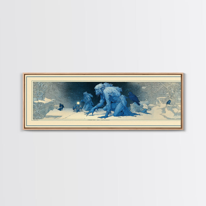 The Frost Goblin, Symbolist Death Art, Extra Wide Wall Art, Macabre Wall Art, Framed Canvas Print, Halloween Wall Art