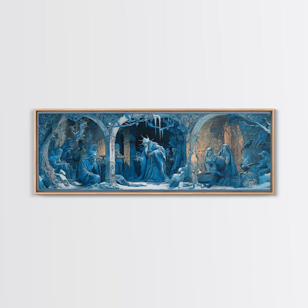 The Frost Goblin, Expressionist Gothic Art, Extra Wide Wall Art, Dark Halloween Decor, Framed Canvas Print, Halloween Wall Art