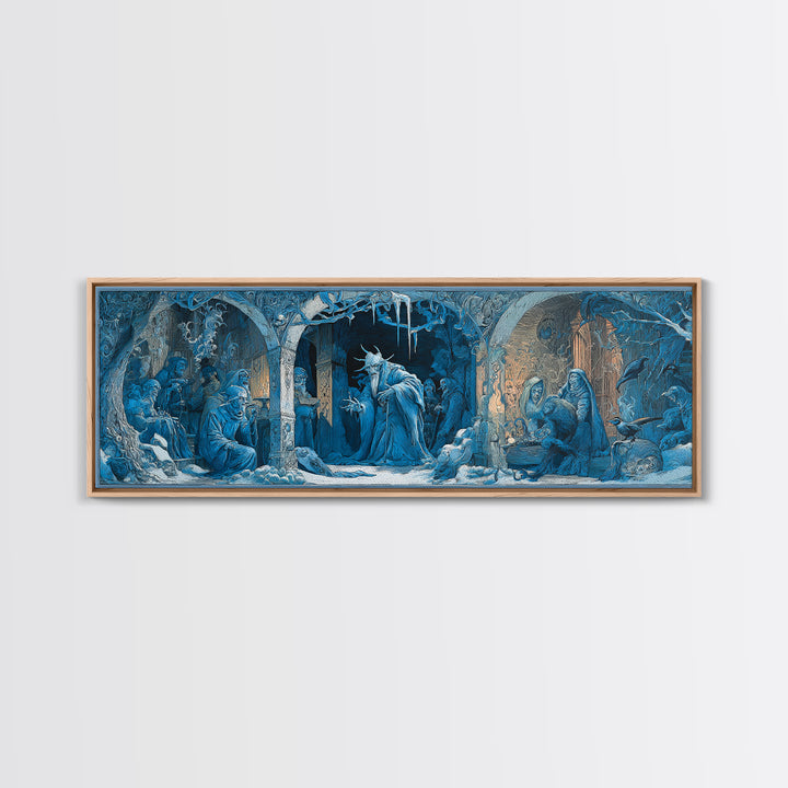 The Frost Goblin, Expressionist Gothic Art, Extra Wide Wall Art, Dark Halloween Decor, Framed Canvas Print, Halloween Wall Art