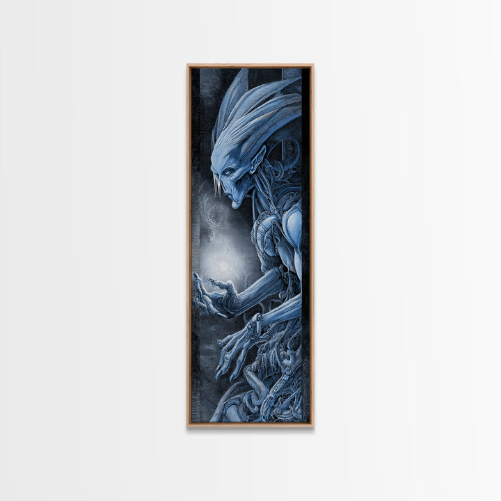 The Frost Goblin, Biomechanical Horror Art, Tall Narrow Wall Art, Dark Halloween Decor, Canvas Print, Halloween Wall Art, Horror Wall Art