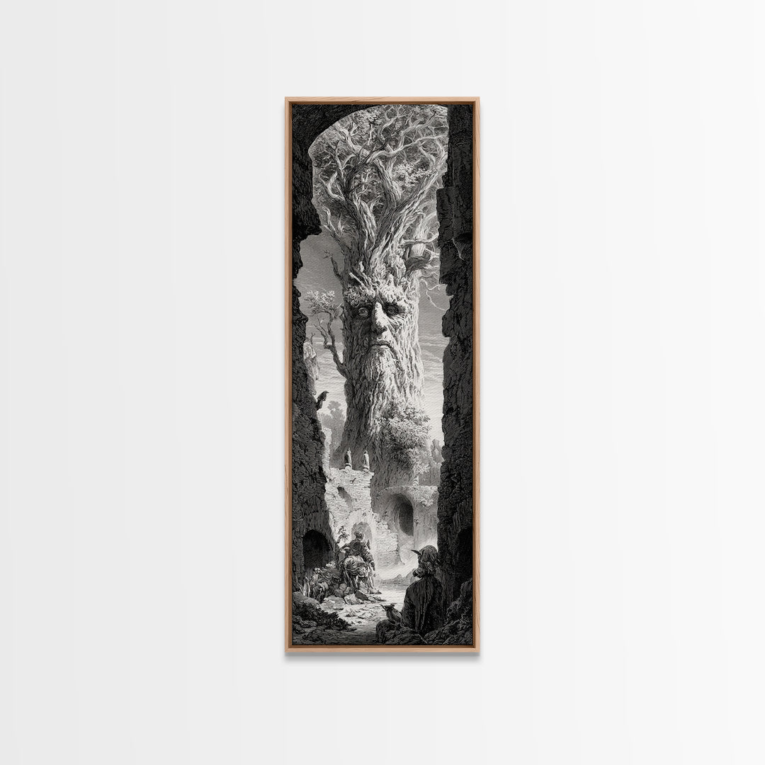 The Hollow-Tree Monster, Gothic Engraving Art, Tall Narrow Wall Art, Gothic Horror Wall Art, Framed Canvas Print, Halloween Wall Art