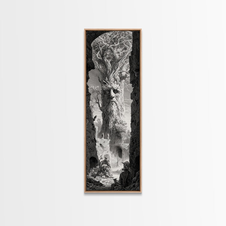 The Hollow-Tree Monster, Gothic Engraving Art, Tall Narrow Wall Art, Gothic Horror Wall Art, Framed Canvas Print, Halloween Wall Art