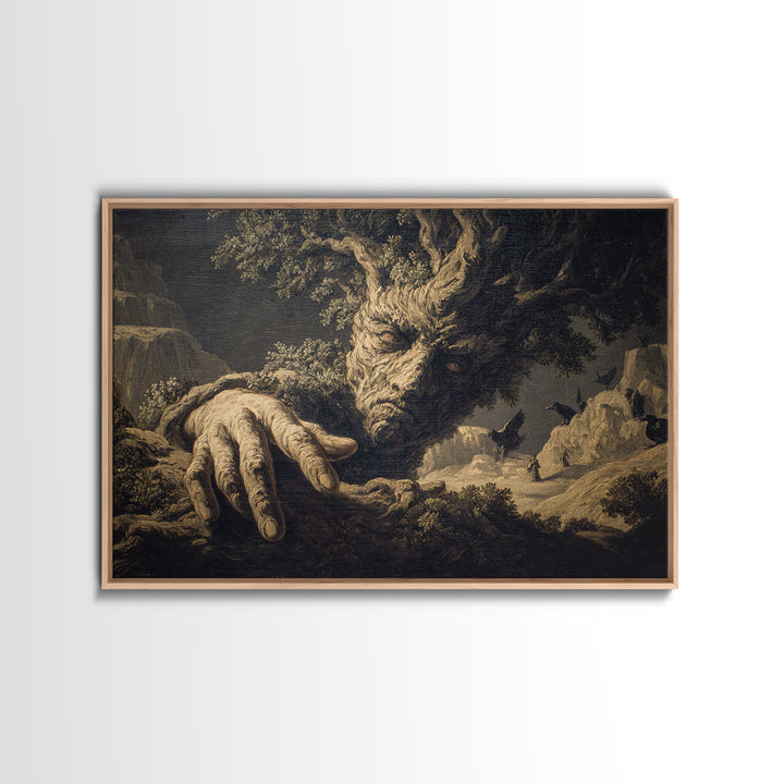 The Hollow-Tree Monster, Baroque Witchcraft Art, Landscape Wall Art, Dark Halloween Decor, Canvas Print, Halloween Wall Art