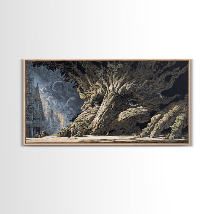 The Hollow-Tree Monster, Apocalyptic Romantic Art, Wide Panoramic Art, Dark Fantasy Wall Art, Framed Canvas Print, Halloween Wall Art