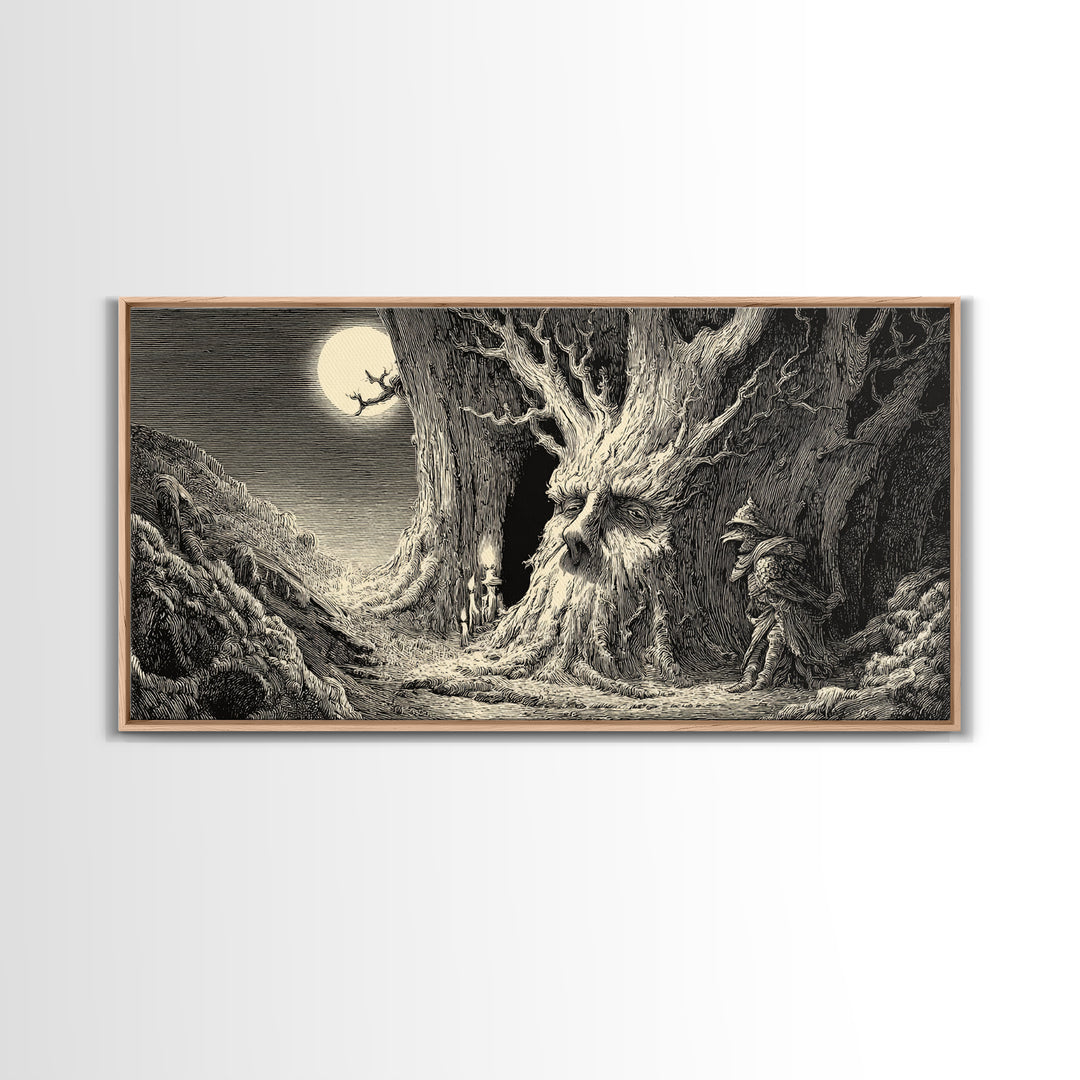 The Hollow-Tree Monster, Expressionist Nightmare Art, Wide Panoramic Art, Macabre Wall Art, Canvas Print, Halloween Wall Art