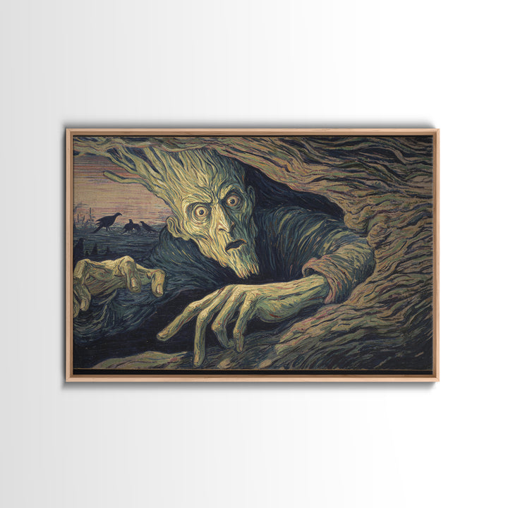 The Hollow-Tree Monster, Expressionist Gothic Art, Landscape Wall Art, Dark Halloween Decor, Canvas Print, Halloween Wall Art
