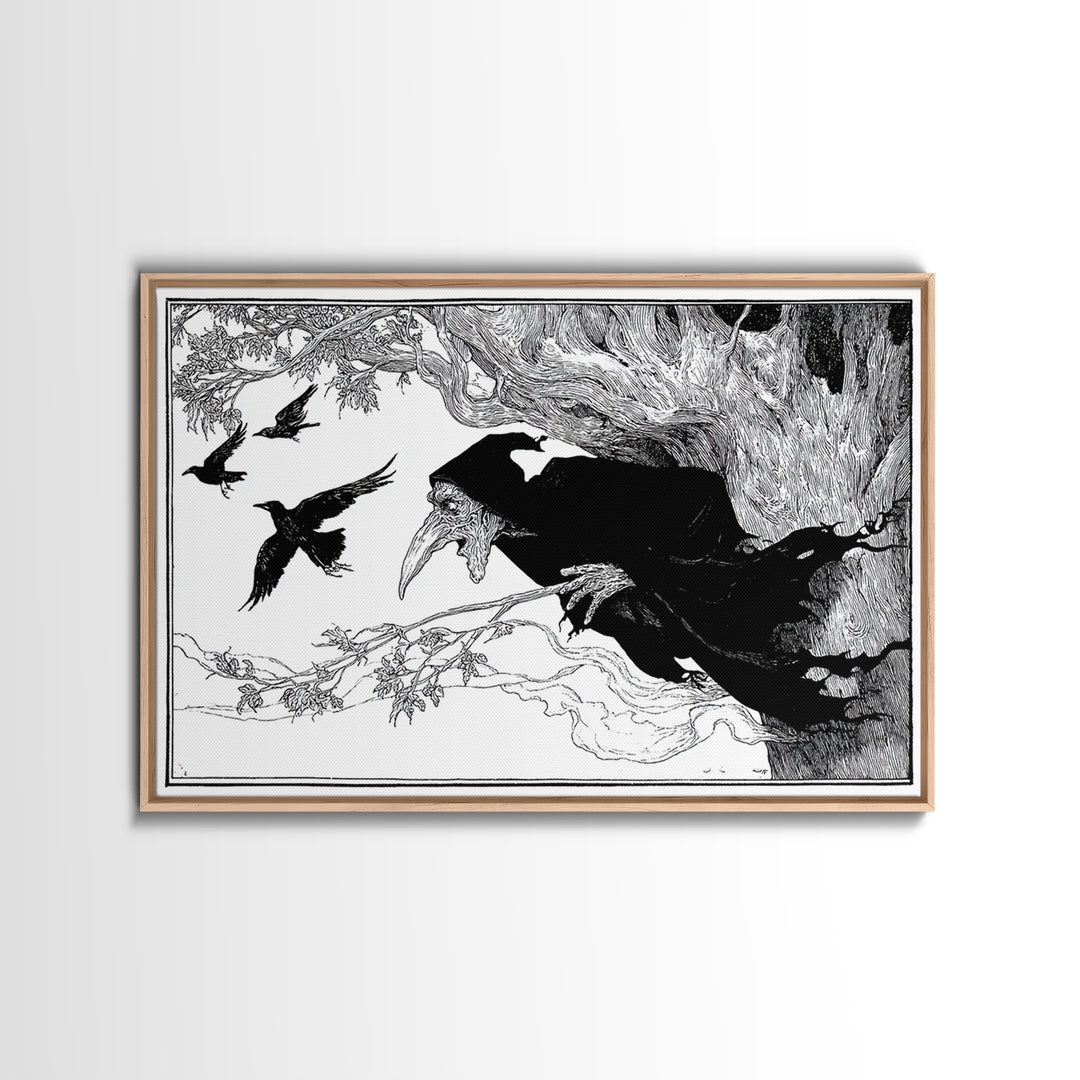 The Hollow-Tree Monster, Decadent Line Art, Landscape Wall Art, Gothic Horror Wall Art, Canvas Print, Halloween Wall Art