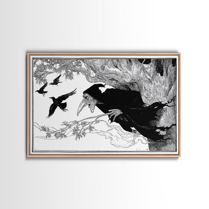 The Hollow-Tree Monster, Decadent Line Art, Landscape Wall Art, Gothic Horror Wall Art, Canvas Print, Halloween Wall Art
