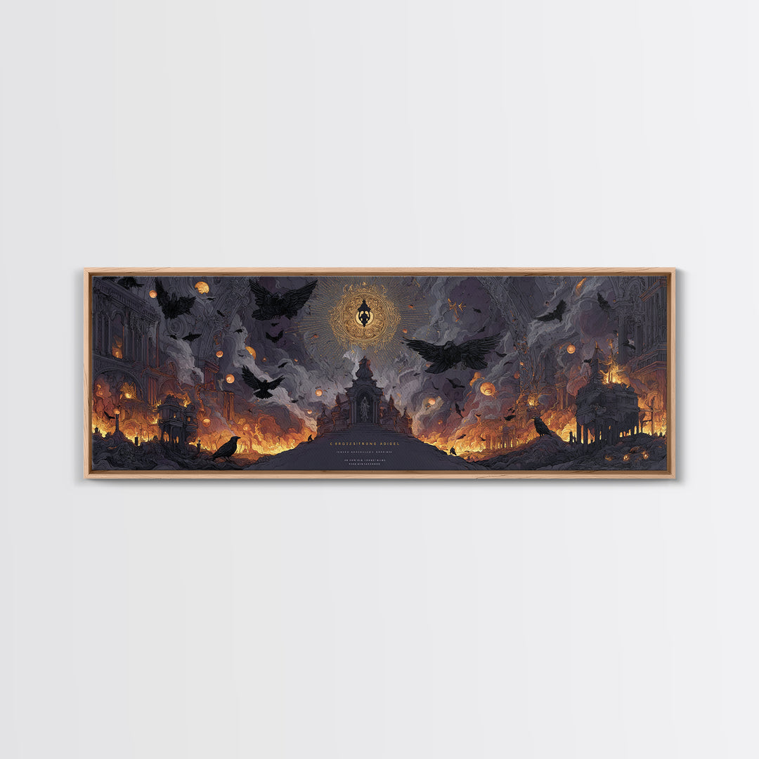 The Crossroads Spirit, Apocalyptic Romantic Art, Extra Wide Wall Art, Dark Halloween Decor, Canvas Print, Halloween Wall Art