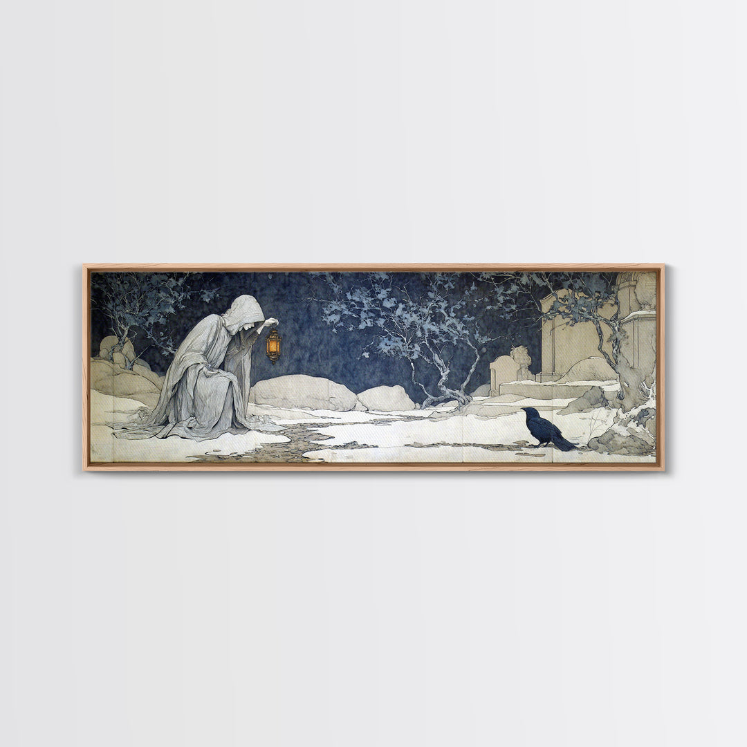 The Crossroads Spirit, Symbolist Death Art, Extra Wide Wall Art, Dark Halloween Decor, Canvas Print, Halloween Wall Art