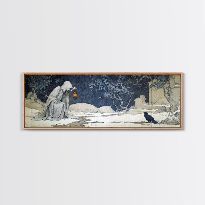 The Crossroads Spirit, Symbolist Death Art, Extra Wide Wall Art, Dark Halloween Decor, Canvas Print, Halloween Wall Art