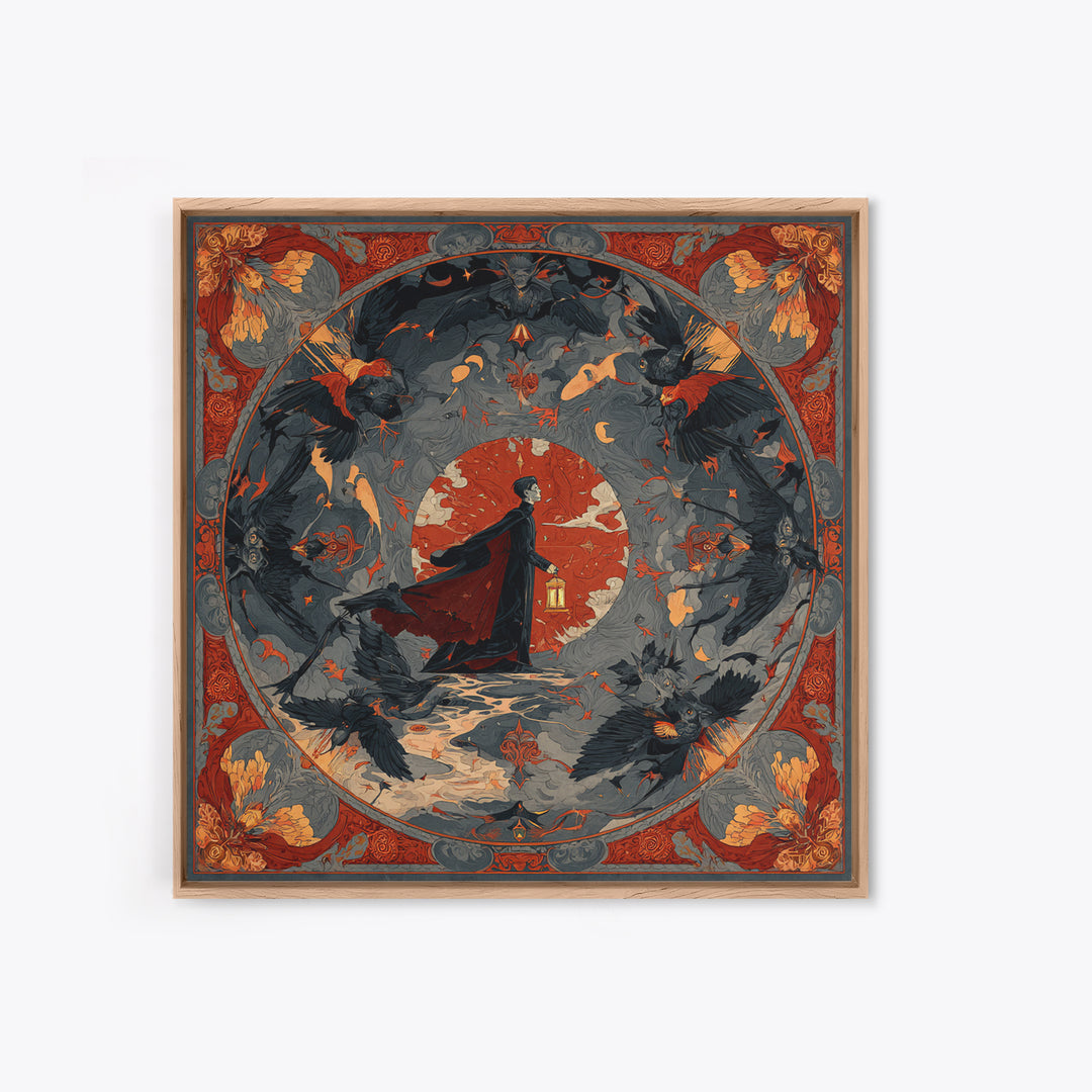 The Crossroads Spirit, Dark Symbolist Art, Square Wall Art, Macabre Wall Art, Framed Canvas Print, Halloween Wall Art
