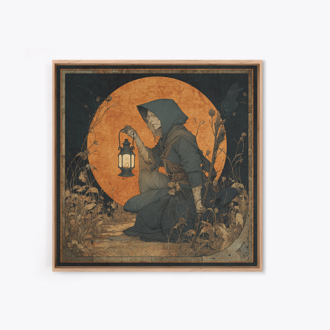 The Crossroads Spirit, Symbolist Etching Art, Square Wall Art, Dark Fantasy Wall Art, Framed Canvas Print, Halloween Wall Art
