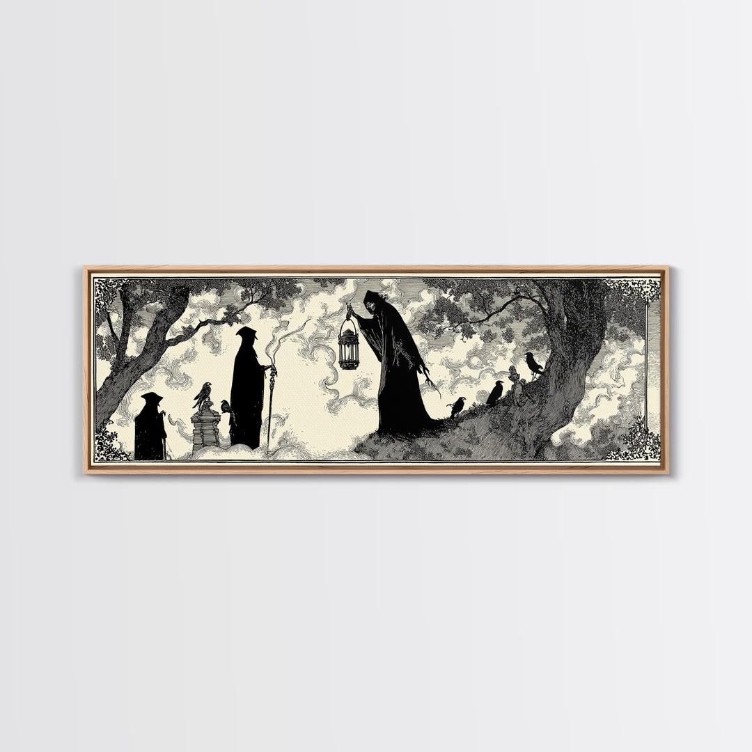 The Crossroads Spirit, Decadent Line Art, Extra Wide Wall Art, Macabre Wall Art, Canvas Print, Halloween Wall Art