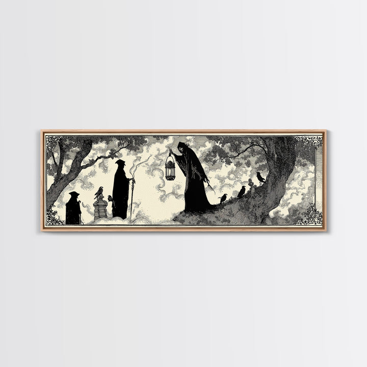 The Crossroads Spirit, Decadent Line Art, Extra Wide Wall Art, Macabre Wall Art, Canvas Print, Halloween Wall Art