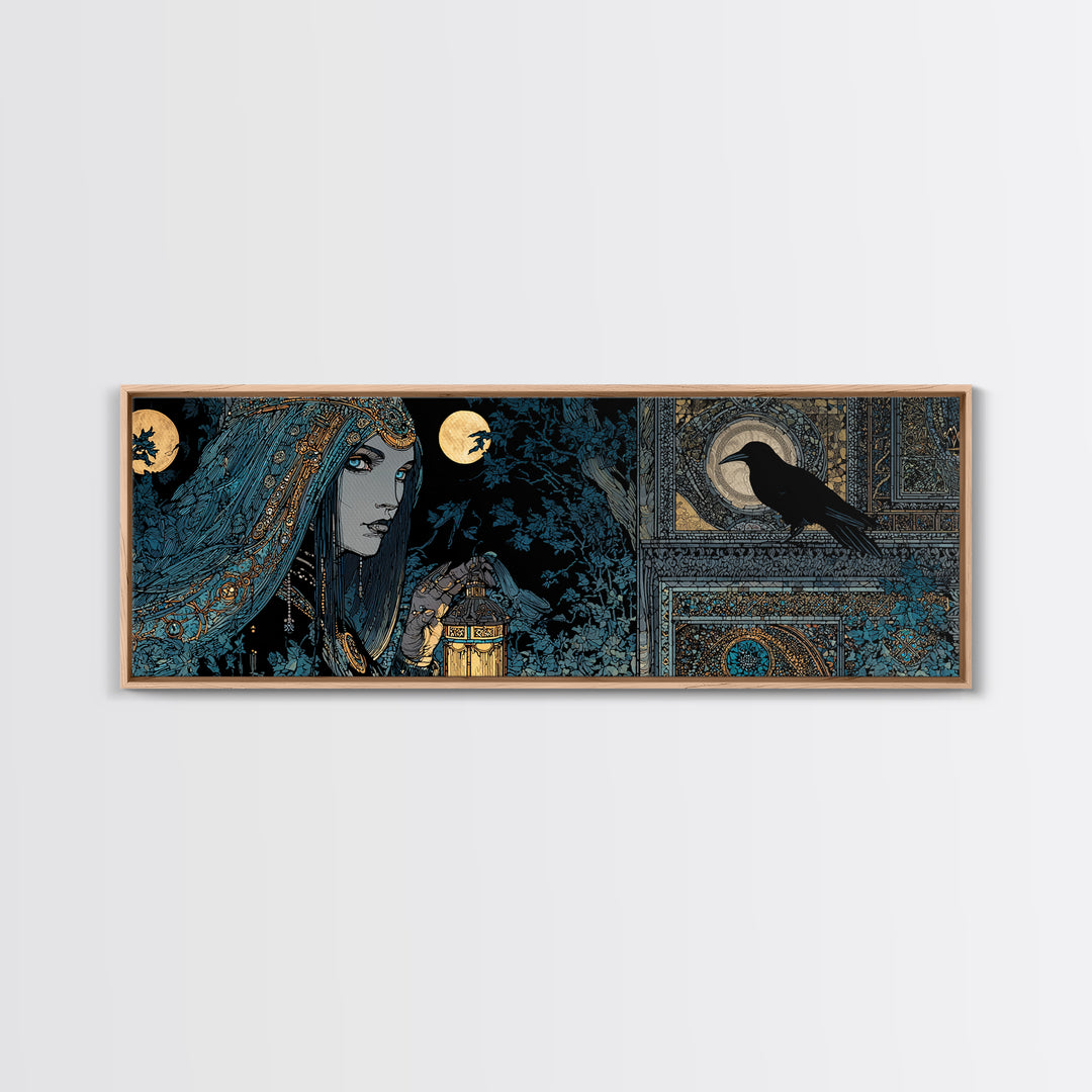The Crossroads Spirit, Stained Glass Gothic Art, Extra Wide Wall Art, Macabre Wall Art, Framed Canvas Print, Halloween Wall Art