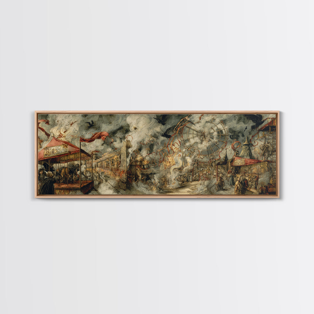 The Abandoned Carnival, Dark Renaissance Art, Extra Wide Wall Art, Dark Halloween Decor, Framed Canvas Print, Halloween Wall Art