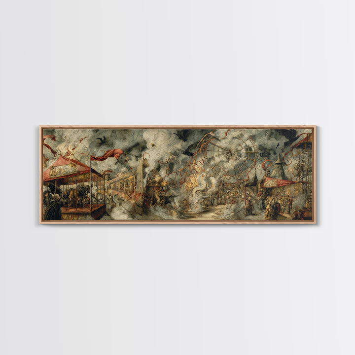 The Abandoned Carnival, Dark Renaissance Art, Extra Wide Wall Art, Dark Halloween Decor, Framed Canvas Print, Halloween Wall Art