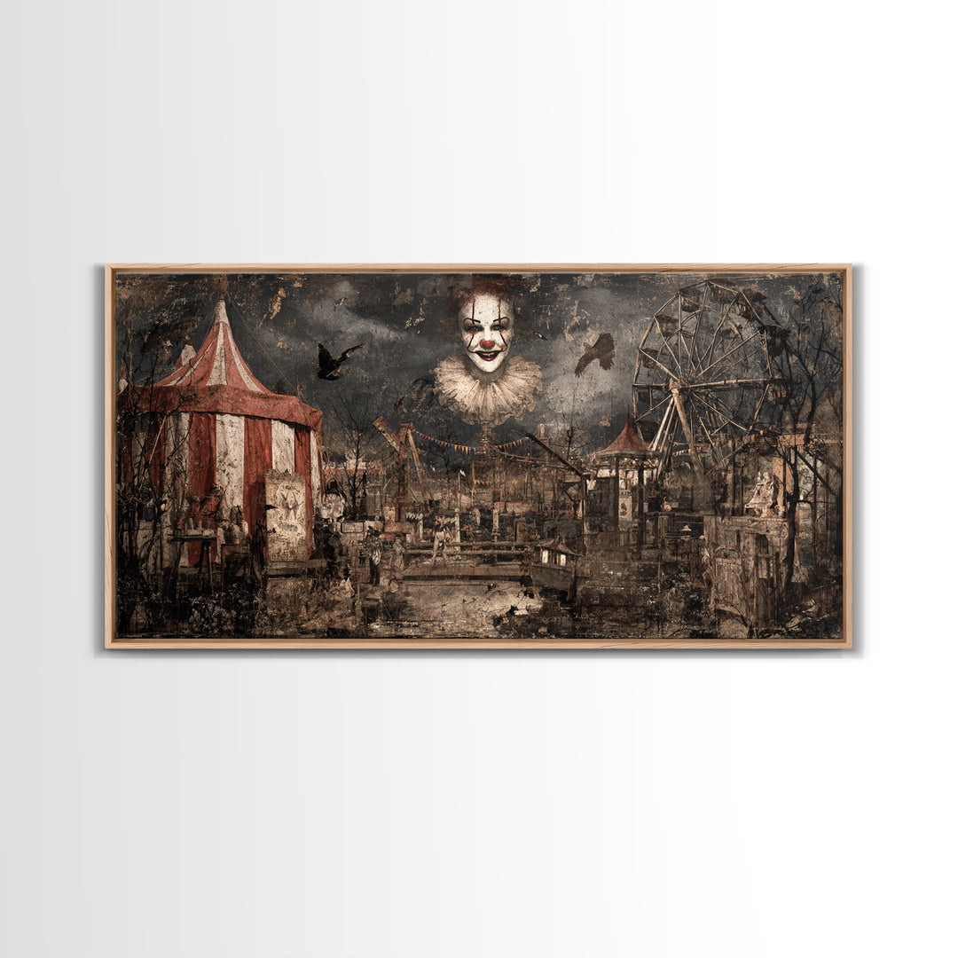 The Abandoned Carnival, Dark Romantic Horror Art, Wide Panoramic Art, Macabre Wall Art, Framed Canvas Print, Halloween Wall Art