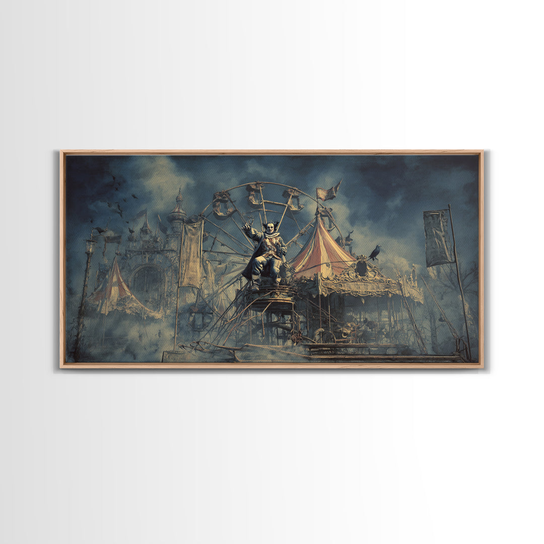The Abandoned Carnival, Symbolist Gothic Landscape, Wide Panoramic Art, Gothic Horror Wall Art, Framed Canvas Print, Halloween Wall Art