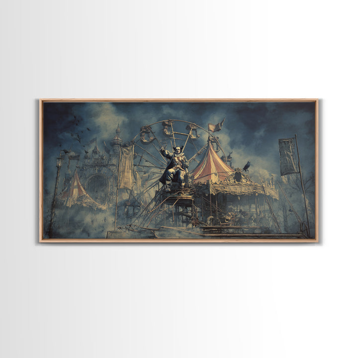 The Abandoned Carnival, Symbolist Gothic Landscape, Wide Panoramic Art, Gothic Horror Wall Art, Framed Canvas Print, Halloween Wall Art
