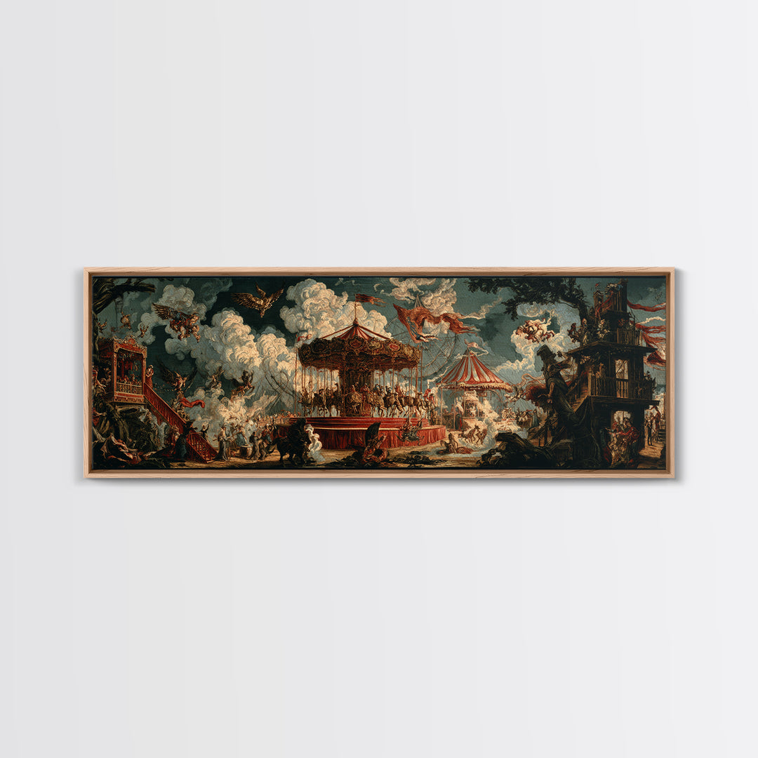 The Abandoned Carnival, Symbolist Etching Art, Extra Wide Wall Art, Dark Halloween Decor, Framed Canvas Print, Halloween Wall Art