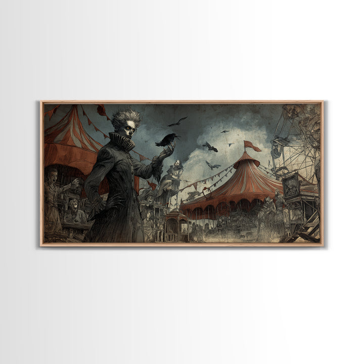 The Abandoned Carnival, Expressionist Nightmare Art, Wide Panoramic Art, Dark Fantasy Wall Art, Canvas Print, Halloween Wall Art