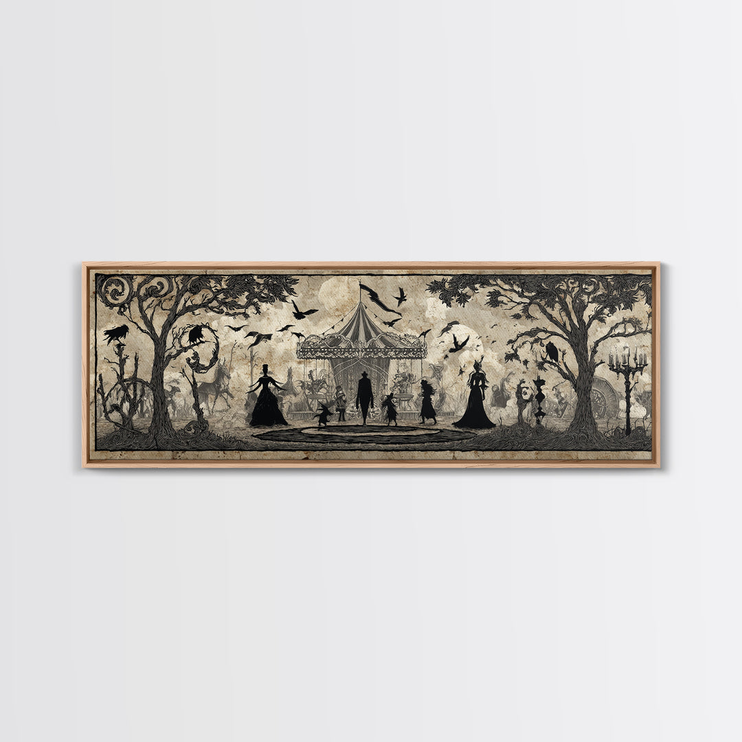 The Abandoned Carnival, Decadent Line Art, Extra Wide Wall Art, Dark Fantasy Wall Art, Framed Canvas Print, Halloween Wall Art