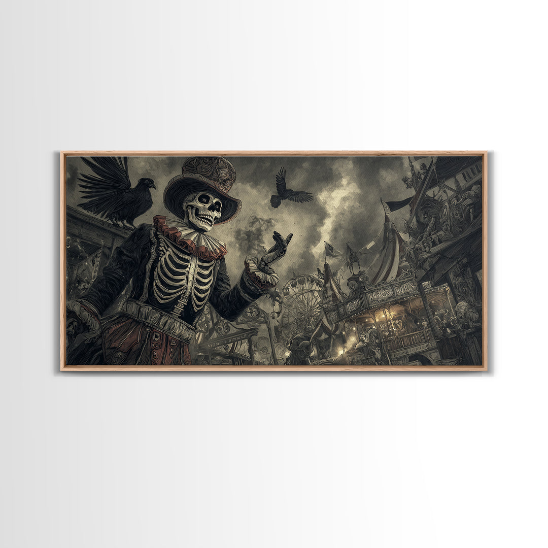 The Abandoned Carnival, Macabre Folk Print Art, Wide Panoramic Art, Dark Halloween Decor, Canvas Print, Halloween Wall Art
