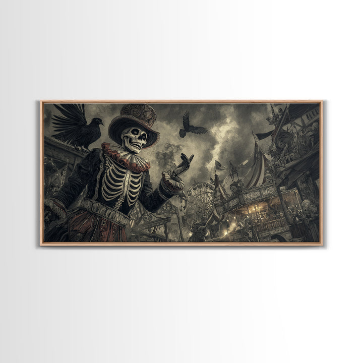 The Abandoned Carnival, Macabre Folk Print Art, Wide Panoramic Art, Dark Halloween Decor, Canvas Print, Halloween Wall Art