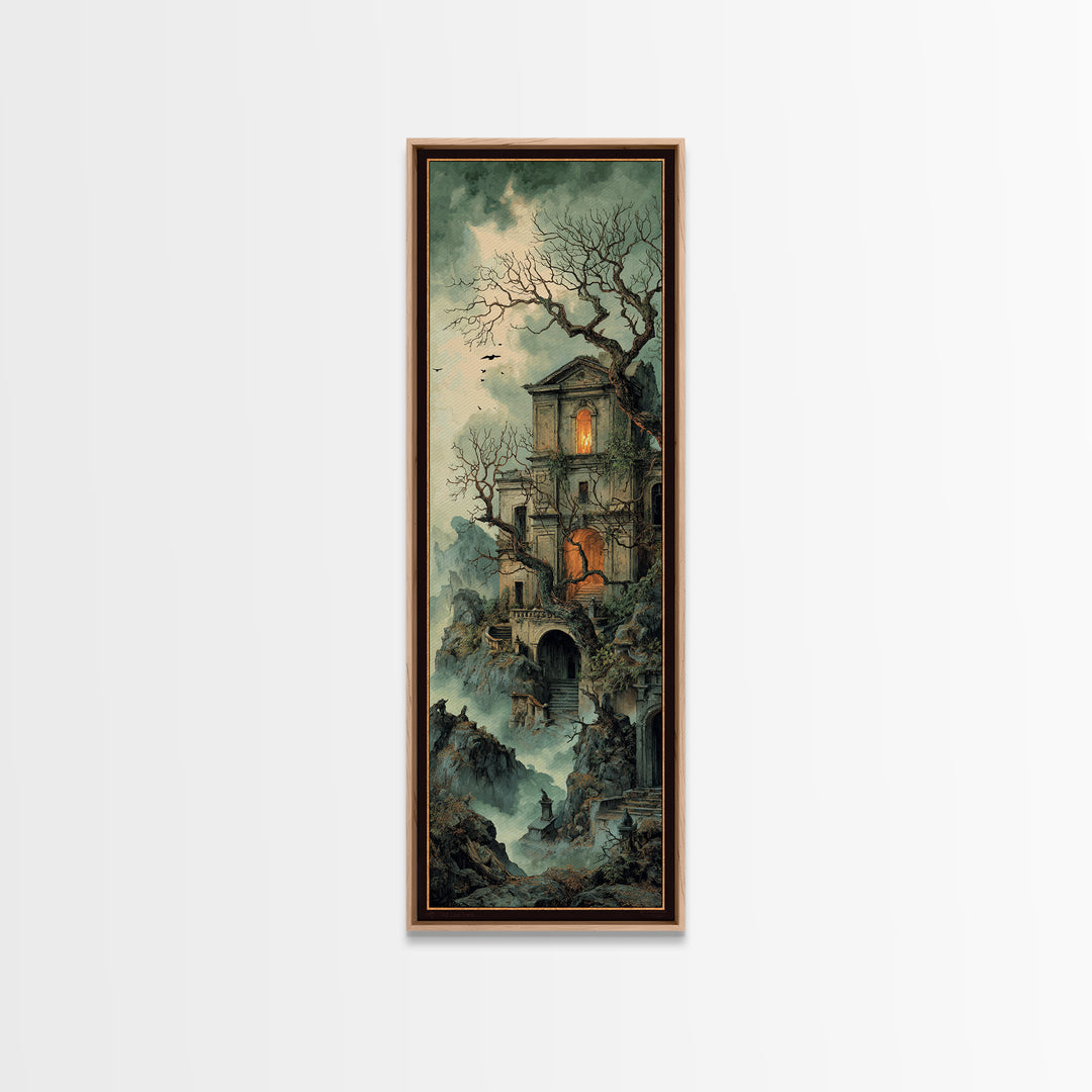 The Haunted Manor, Baroque Witchcraft Art, Tall Narrow Wall Art, Macabre Wall Art, Framed Canvas Print, Halloween Wall Art