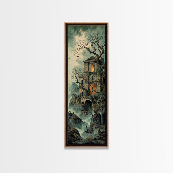 The Haunted Manor, Baroque Witchcraft Art, Tall Narrow Wall Art, Macabre Wall Art, Framed Canvas Print, Halloween Wall Art
