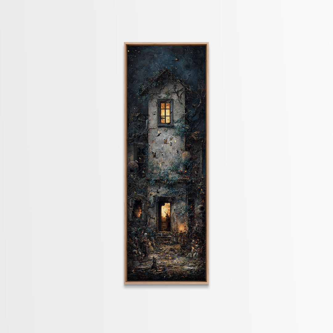 The Haunted Manor, Visionary Gothic Art, Tall Narrow Wall Art, Macabre Wall Art, Canvas Print, Halloween Wall Art, Halloween Decor