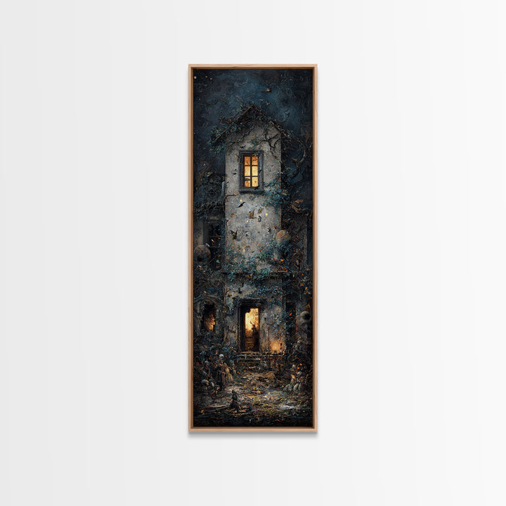 The Haunted Manor, Visionary Gothic Art, Tall Narrow Wall Art, Macabre Wall Art, Canvas Print, Halloween Wall Art, Halloween Decor