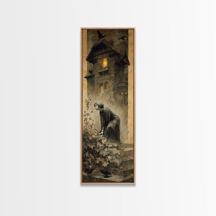 The Haunted Manor, Symbolist Dream Art, Tall Narrow Wall Art, Gothic Horror Wall Art, Canvas Print, Halloween Wall Art