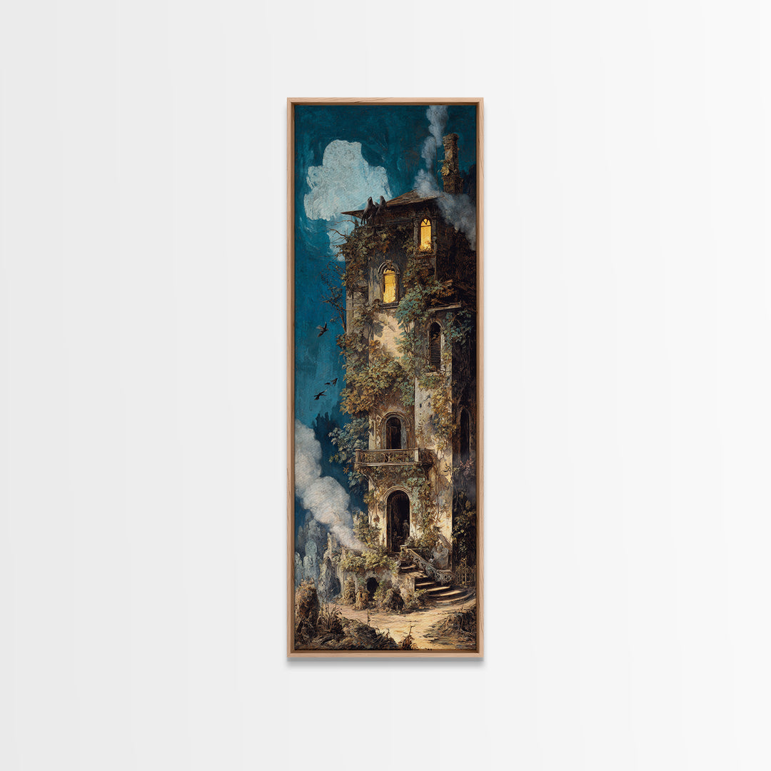 The Haunted Manor, Ornate Symbolist Art, Tall Narrow Wall Art, Macabre Wall Art, Canvas Print, Halloween Wall Art, Gothic Home Decor