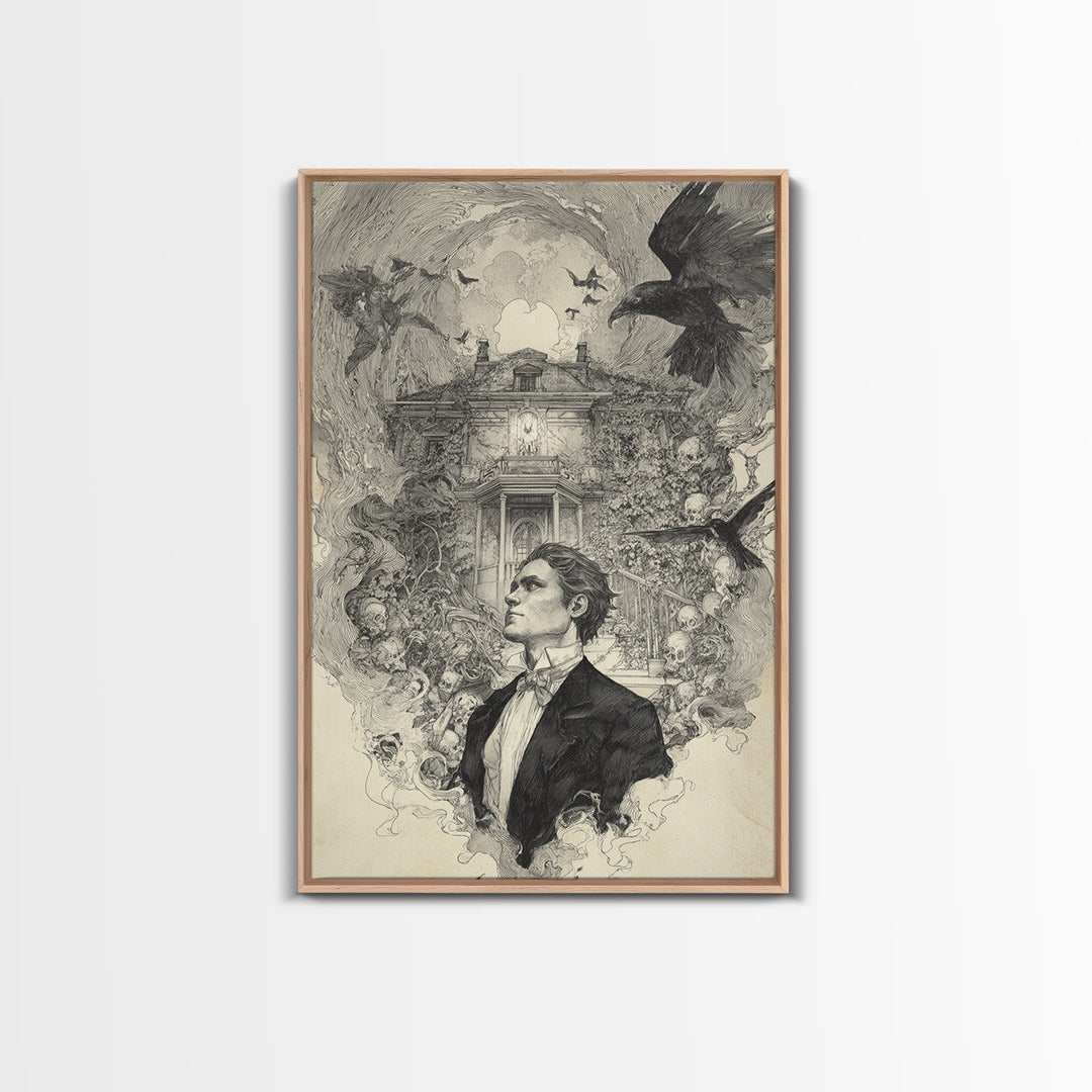 The Haunted Manor, Decadent Gothic Art, Vertical Wall Art, Macabre Wall Art, Framed Canvas Print, Halloween Wall Art