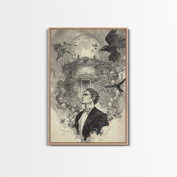 The Haunted Manor, Decadent Gothic Art, Vertical Wall Art, Macabre Wall Art, Framed Canvas Print, Halloween Wall Art