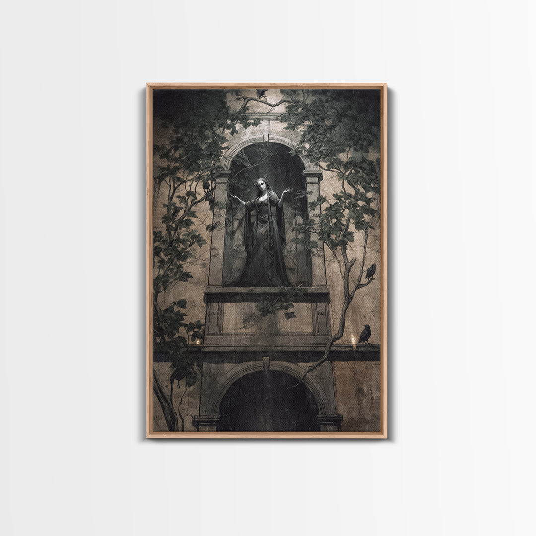 The Haunted Manor, Dark Symbolist Art, Vertical Wall Art, Dark Halloween Decor, Framed Canvas Print, Halloween Wall Art