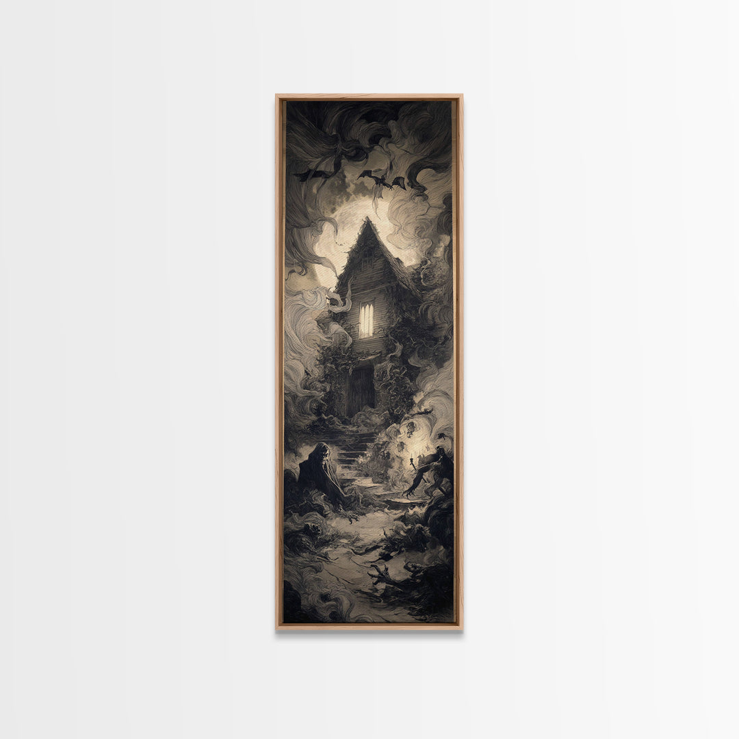 The Haunted Manor, Expressionist Nightmare Art, Tall Narrow Wall Art, Dark Halloween Decor, Canvas Print, Halloween Wall Art