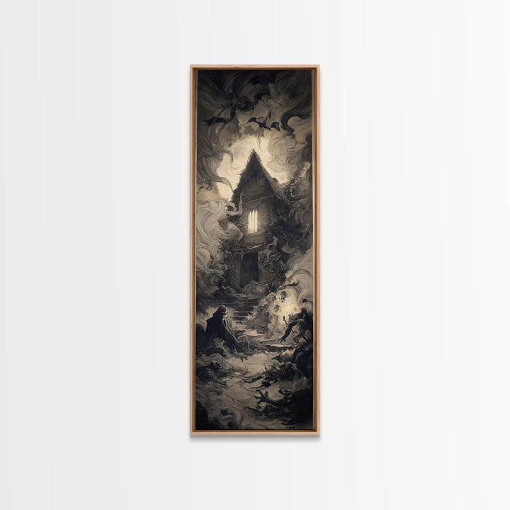 The Haunted Manor, Expressionist Nightmare Art, Tall Narrow Wall Art, Dark Halloween Decor, Canvas Print, Halloween Wall Art