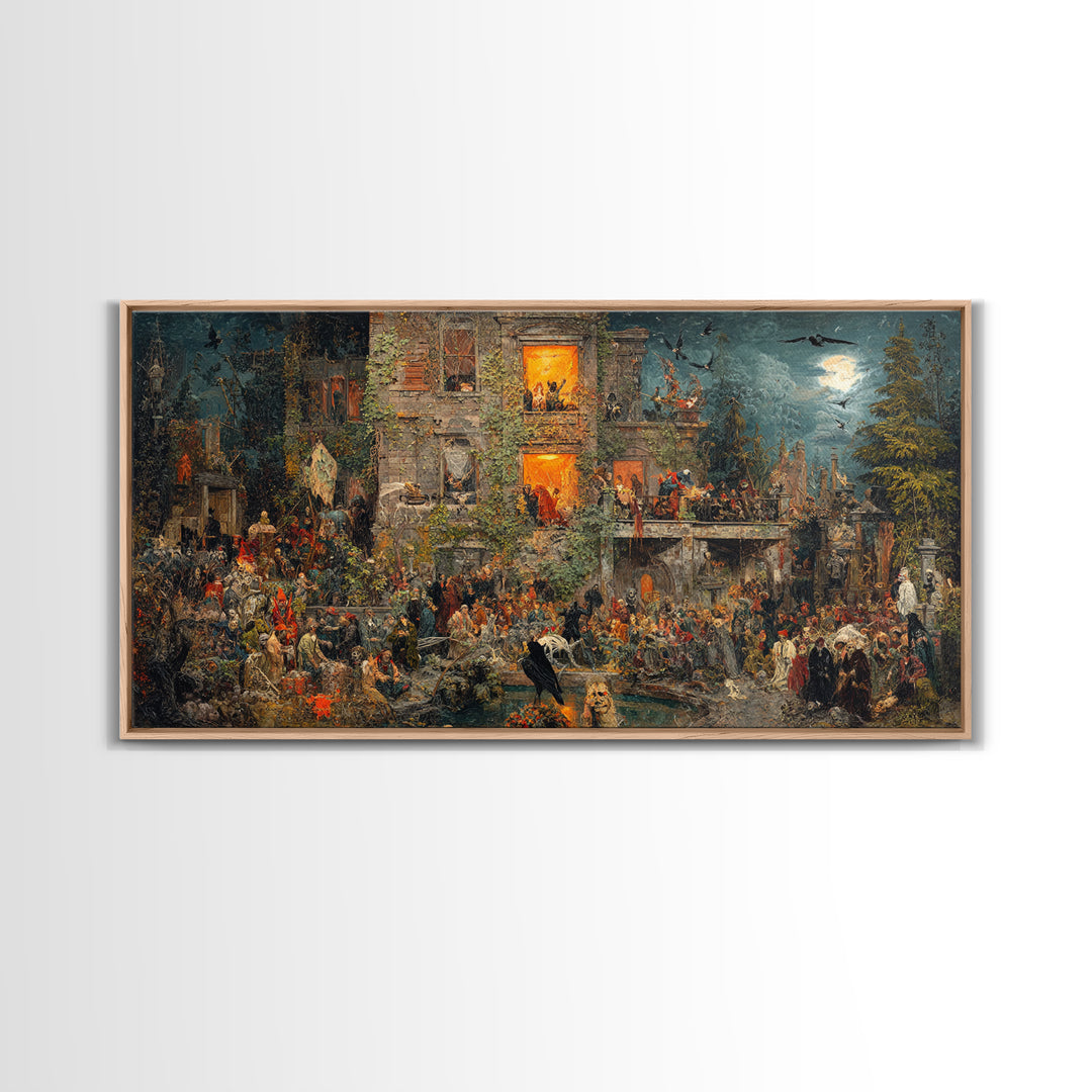 The Haunted Manor, Grotesque Carnival Art, Wide Panoramic Art, Dark Halloween Decor, Canvas Print, Halloween Wall Art, Statement Wall Art