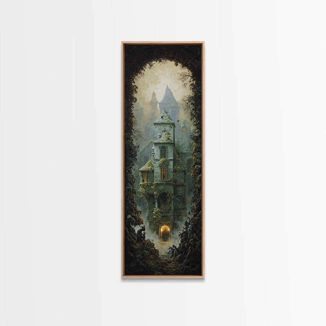The Haunted Manor, Surreal Apocalyptic Art, Tall Narrow Wall Art, Dark Fantasy Wall Art, Canvas Print, Halloween Wall Art
