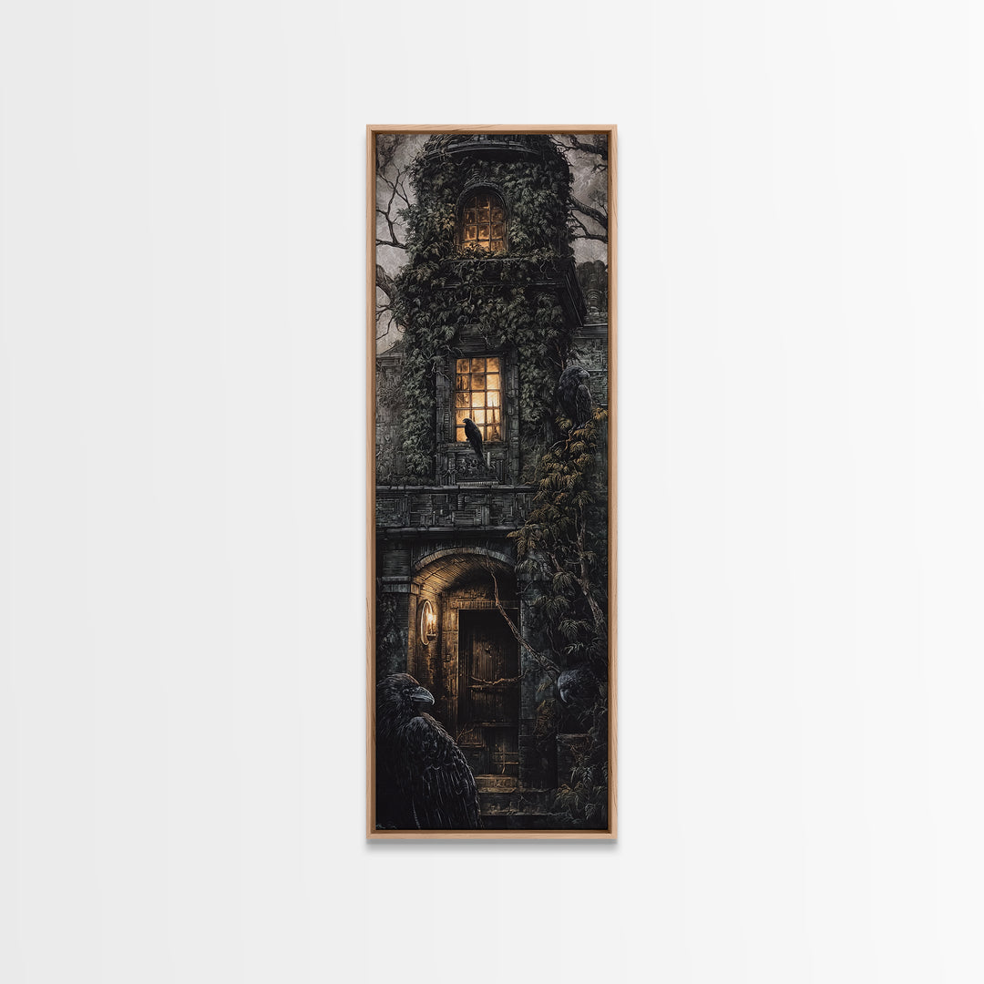 The Haunted Manor, Biomechanical Horror Art, Tall Narrow Wall Art, Gothic Horror Wall Art, Framed Canvas Print, Halloween Wall Art