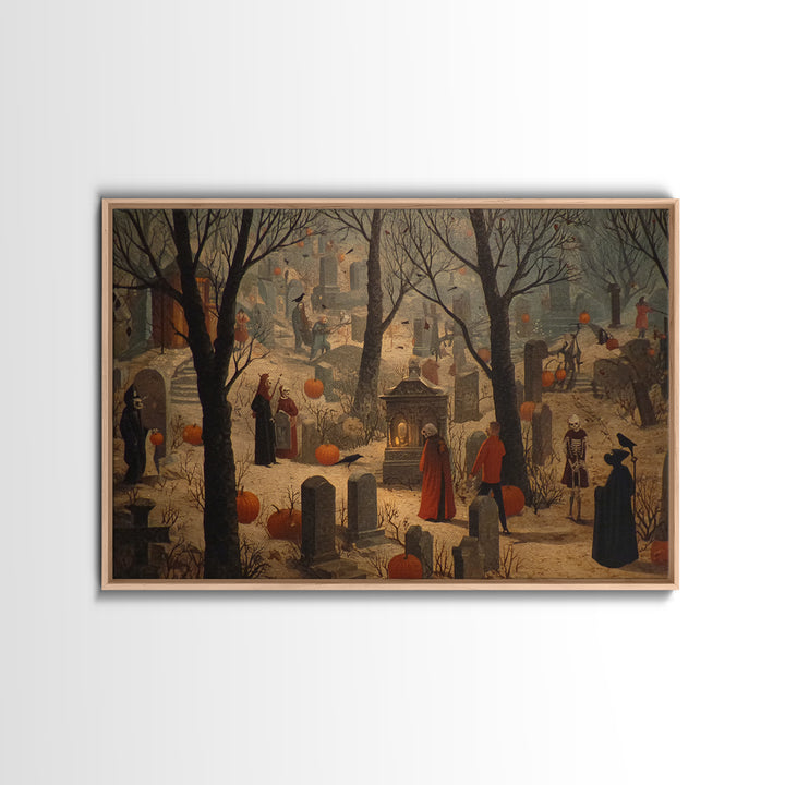 The Moonlit Cemetery, Danse Macabre Art, Landscape Wall Art, Macabre Wall Art, Framed Canvas Print, Halloween Wall Art