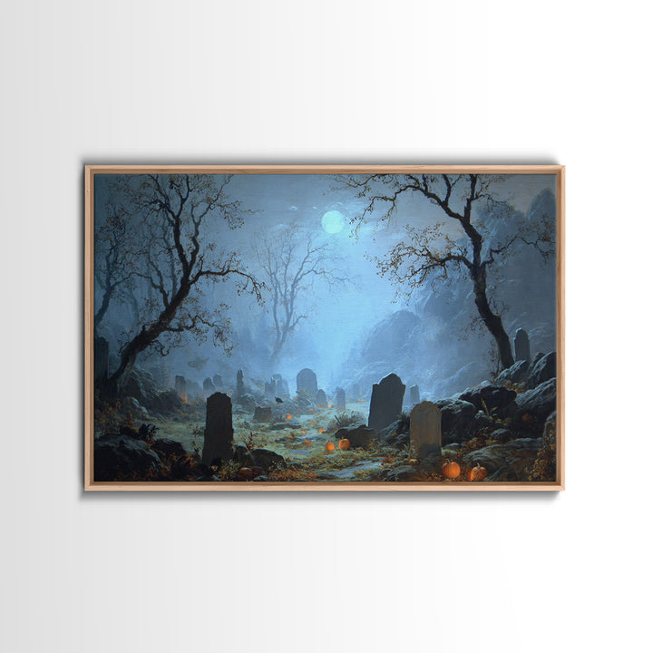 The Moonlit Cemetery, Baroque Witchcraft Art, Landscape Wall Art, Gothic Horror Wall Art, Framed Canvas Print, Halloween Wall Art